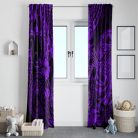 Hawaii Fish Hook Window Curtain Hibiscus Hawaii Tribal Tattoo Purple Version - Wonder Print Shop