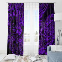 Hawaii Fish Hook Window Curtain Hibiscus Hawaii Tribal Tattoo Purple Version - Wonder Print Shop