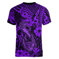 Hawaii Fish Hook Women V Neck T Shirt Hibiscus Hawaii Tribal Tattoo Purple Version - Wonder Print Shop
