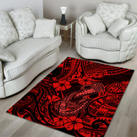 Hawaii Fish Hook Area Rug Hibiscus Hawaii Tribal Tattoo Red Version - Wonder Print Shop