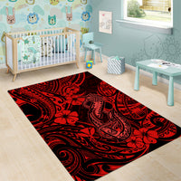 Hawaii Fish Hook Area Rug Hibiscus Hawaii Tribal Tattoo Red Version - Wonder Print Shop