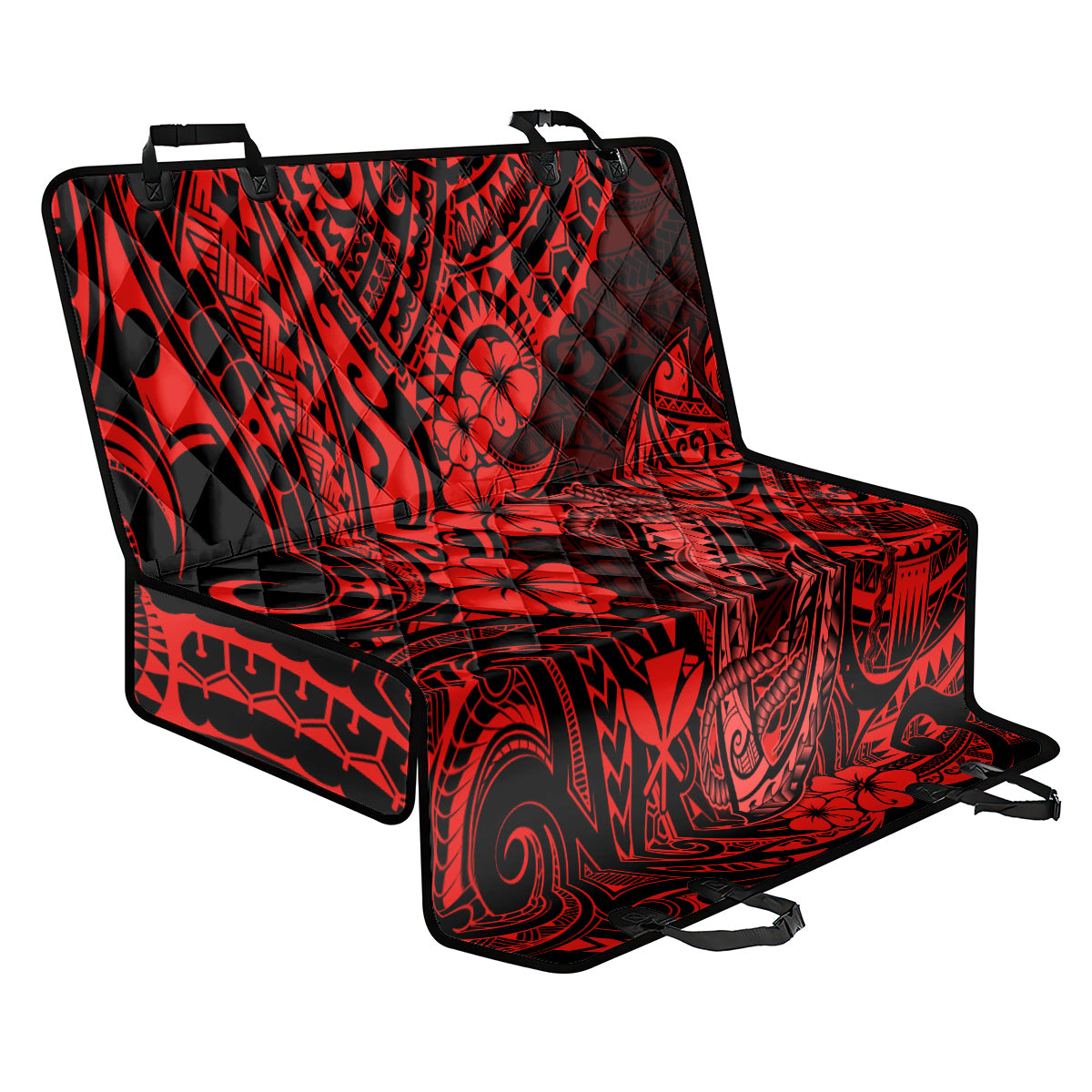 Hawaii Fish Hook Back Car Seat Cover Hibiscus Hawaii Tribal Tattoo Red Version - Wonder Print Shop