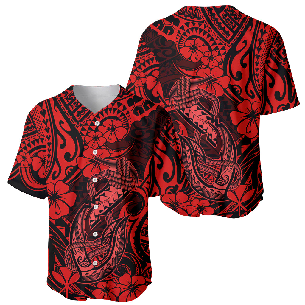 Hawaii Fish Hook Baseball Jersey Hibiscus Hawaii Tribal Tattoo Red Version - Wonder Print Shop