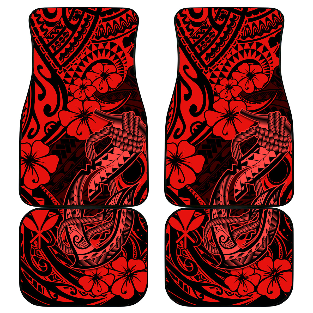Hawaii Fish Hook Car Mats Hibiscus Hawaii Tribal Tattoo Red Version - Wonder Print Shop