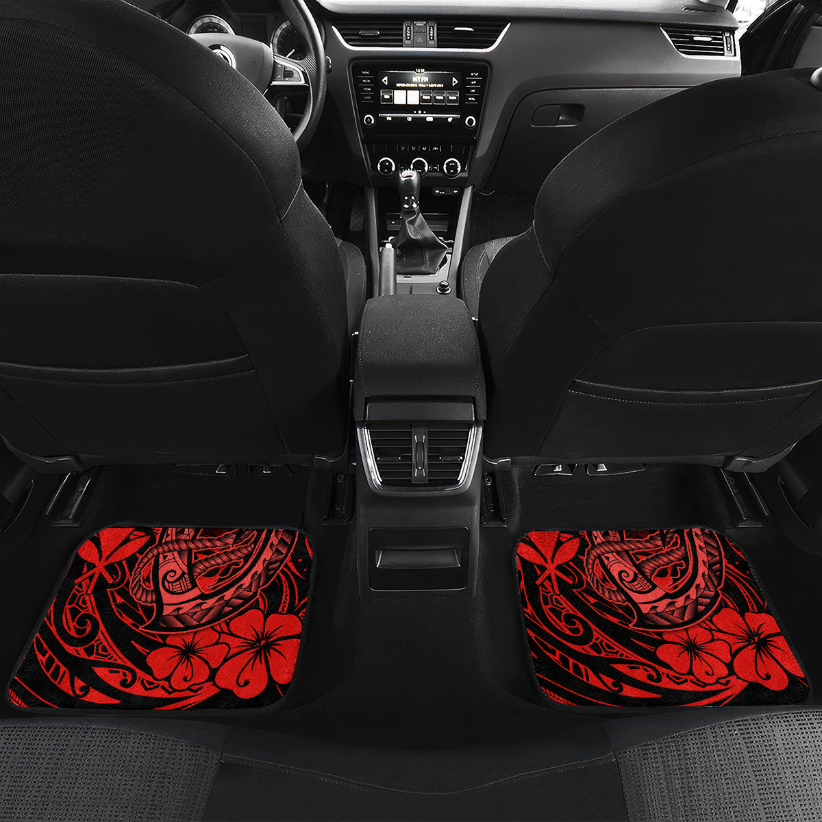 Hawaii Fish Hook Car Mats Hibiscus Hawaii Tribal Tattoo Red Version - Wonder Print Shop
