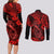 Hawaii Fish Hook Couples Matching Long Sleeve Bodycon Dress and Long Sleeve Button Shirts Hibiscus Hawaii Tribal Tattoo Red Version - Wonder Print Shop