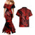 Hawaii Fish Hook Couples Matching Mermaid Dress and Hawaiian Shirt Hibiscus Hawaii Tribal Tattoo Red Version - Wonder Print Shop