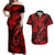 Hawaii Fish Hook Couples Matching Off Shoulder Maxi Dress and Hawaiian Shirt Hibiscus Hawaii Tribal Tattoo Red Version - Wonder Print Shop
