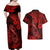 Hawaii Fish Hook Couples Matching Off Shoulder Maxi Dress and Hawaiian Shirt Hibiscus Hawaii Tribal Tattoo Red Version - Wonder Print Shop