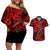 Hawaii Fish Hook Couples Matching Off Shoulder Short Dress and Hawaiian Shirt Hibiscus Hawaii Tribal Tattoo Red Version - Wonder Print Shop