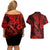 Hawaii Fish Hook Couples Matching Off Shoulder Short Dress and Hawaiian Shirt Hibiscus Hawaii Tribal Tattoo Red Version - Wonder Print Shop