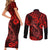 Hawaii Fish Hook Couples Matching Short Sleeve Bodycon Dress and Long Sleeve Button Shirts Hibiscus Hawaii Tribal Tattoo Red Version - Wonder Print Shop