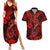 Hawaii Fish Hook Couples Matching Summer Maxi Dress and Hawaiian Shirt Hibiscus Hawaii Tribal Tattoo Red Version - Wonder Print Shop