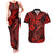 Hawaii Fish Hook Couples Matching Tank Maxi Dress and Hawaiian Shirt Hibiscus Hawaii Tribal Tattoo Red Version - Wonder Print Shop