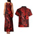 Hawaii Fish Hook Couples Matching Tank Maxi Dress and Hawaiian Shirt Hibiscus Hawaii Tribal Tattoo Red Version - Wonder Print Shop