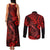 Hawaii Fish Hook Couples Matching Tank Maxi Dress and Long Sleeve Button Shirts Hibiscus Hawaii Tribal Tattoo Red Version - Wonder Print Shop