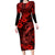 Hawaii Fish Hook Family Matching Long Sleeve Bodycon Dress and Hawaiian Shirt Hibiscus Hawaii Tribal Tattoo Red Version - Wonder Print Shop