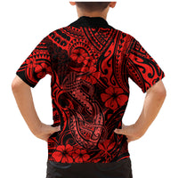 Hawaii Fish Hook Family Matching Mermaid Dress and Hawaiian Shirt Hibiscus Hawaii Tribal Tattoo Red Version - Wonder Print Shop