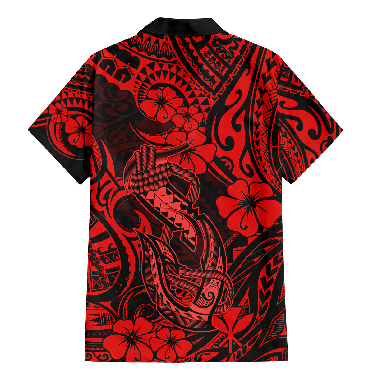 Hawaii Fish Hook Family Matching Mermaid Dress and Hawaiian Shirt Hibiscus Hawaii Tribal Tattoo Red Version - Wonder Print Shop