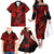 Hawaii Fish Hook Family Matching Off Shoulder Long Sleeve Dress and Hawaiian Shirt Hibiscus Hawaii Tribal Tattoo Red Version - Wonder Print Shop