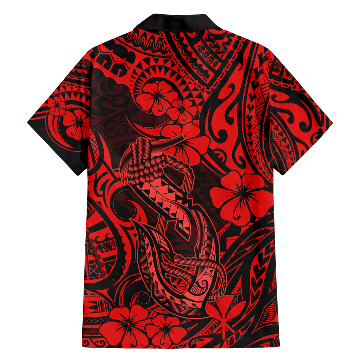 Hawaii Fish Hook Family Matching Off Shoulder Maxi Dress and Hawaiian Shirt Hibiscus Hawaii Tribal Tattoo Red Version - Wonder Print Shop