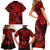 Hawaii Fish Hook Family Matching Short Sleeve Bodycon Dress and Hawaiian Shirt Hibiscus Hawaii Tribal Tattoo Red Version - Wonder Print Shop