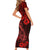 Hawaii Fish Hook Family Matching Short Sleeve Bodycon Dress and Hawaiian Shirt Hibiscus Hawaii Tribal Tattoo Red Version - Wonder Print Shop