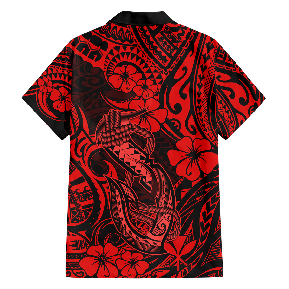 Hawaii Fish Hook Hawaiian Shirt Hibiscus Hawaii Tribal Tattoo Red Version - Wonder Print Shop