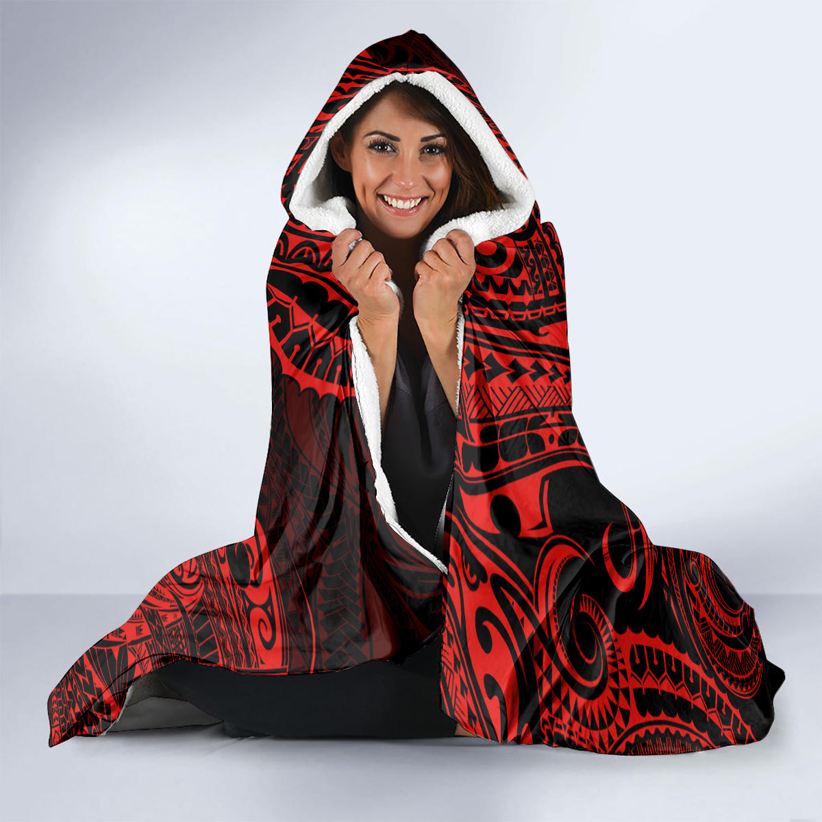 hawaii-fish-hook-hooded-blanket-hibiscus-hawaii-tribal-tattoo-red-version
