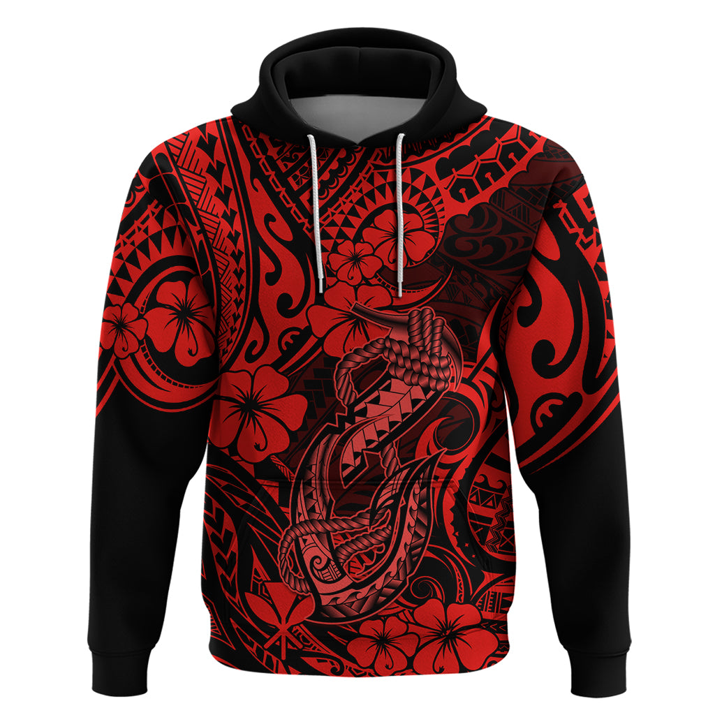 Hawaii Fish Hook Hoodie Hibiscus Hawaii Tribal Tattoo Red Version - Wonder Print Shop