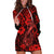 Hawaii Fish Hook Hoodie Dress Hibiscus Hawaii Tribal Tattoo Red Version - Wonder Print Shop