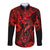 Hawaii Fish Hook Long Sleeve Button Shirt Hibiscus Hawaii Tribal Tattoo Red Version - Wonder Print Shop