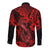 Hawaii Fish Hook Long Sleeve Button Shirt Hibiscus Hawaii Tribal Tattoo Red Version - Wonder Print Shop