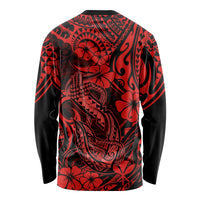 Hawaii Fish Hook Long Sleeve Shirt Hibiscus Hawaii Tribal Tattoo Red Version - Wonder Print Shop
