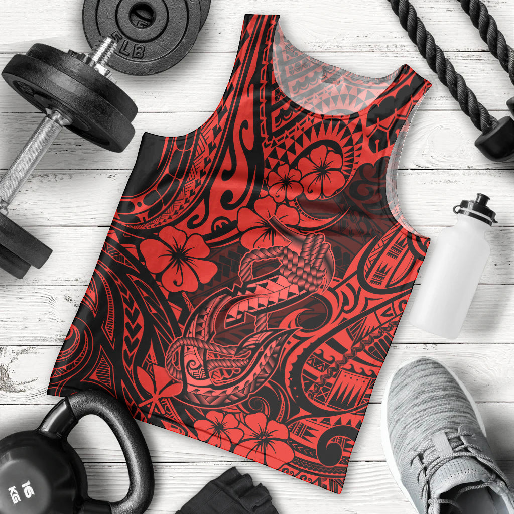 Hawaii Fish Hook Men Tank Top Hibiscus Hawaii Tribal Tattoo Red Version - Wonder Print Shop