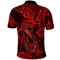Hawaii Fish Hook Polo Shirt Hibiscus Hawaii Tribal Tattoo Red Version - Wonder Print Shop