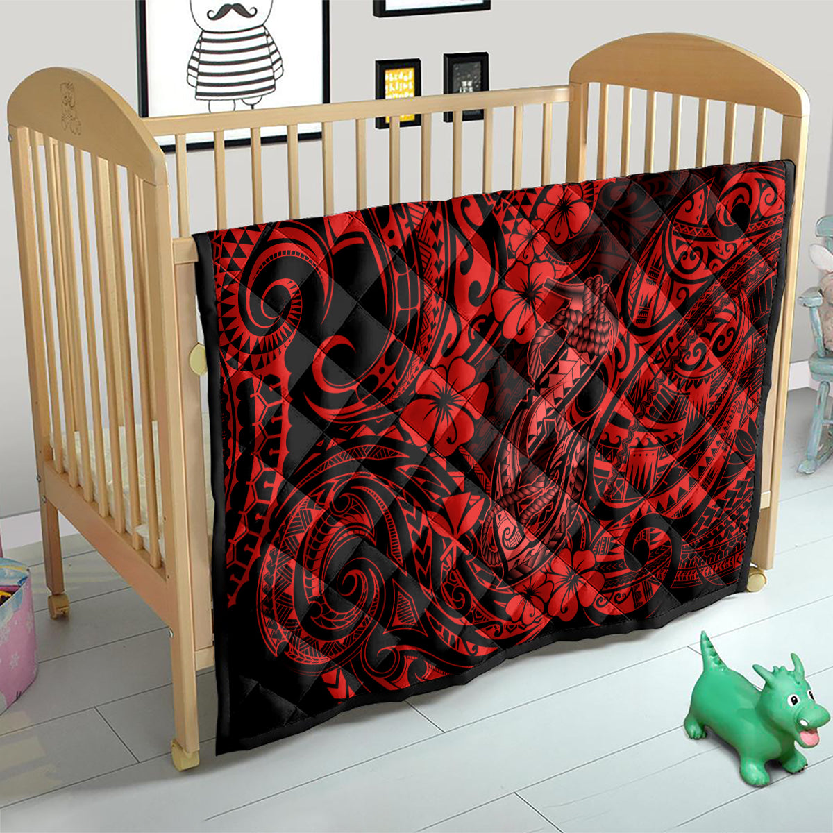 Hawaii Fish Hook Quilt Hibiscus Hawaii Tribal Tattoo Red Version - Wonder Print Shop