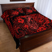 Hawaii Fish Hook Quilt Bed Set Hibiscus Hawaii Tribal Tattoo Red Version - Wonder Print Shop