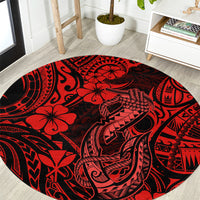 hawaii-fish-hook-round-carpet-hibiscus-hawaii-tribal-tattoo-red-version