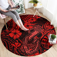 hawaii-fish-hook-round-carpet-hibiscus-hawaii-tribal-tattoo-red-version
