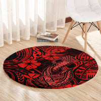 hawaii-fish-hook-round-carpet-hibiscus-hawaii-tribal-tattoo-red-version