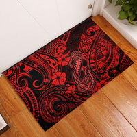 Hawaii Fish Hook Rubber Doormat Hibiscus Hawaii Tribal Tattoo Red Version - Wonder Print Shop