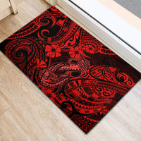 Hawaii Fish Hook Rubber Doormat Hibiscus Hawaii Tribal Tattoo Red Version - Wonder Print Shop