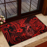 Hawaii Fish Hook Rubber Doormat Hibiscus Hawaii Tribal Tattoo Red Version - Wonder Print Shop