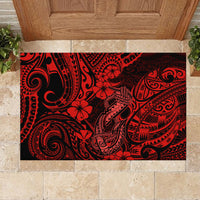 Hawaii Fish Hook Rubber Doormat Hibiscus Hawaii Tribal Tattoo Red Version - Wonder Print Shop