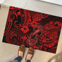 Hawaii Fish Hook Rubber Doormat Hibiscus Hawaii Tribal Tattoo Red Version - Wonder Print Shop
