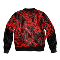 Hawaii Fish Hook Sleeve Zip Bomber Jacket Hibiscus Hawaii Tribal Tattoo Red Version - Wonder Print Shop