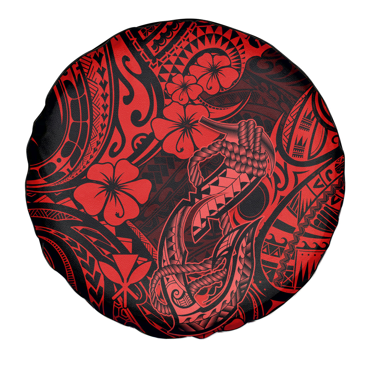 Hawaii Fish Hook Spare Tire Cover Hibiscus Hawaii Tribal Tattoo Red Version - Wonder Print Shop