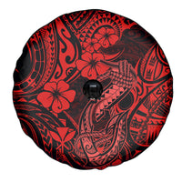 Hawaii Fish Hook Spare Tire Cover Hibiscus Hawaii Tribal Tattoo Red Version - Wonder Print Shop