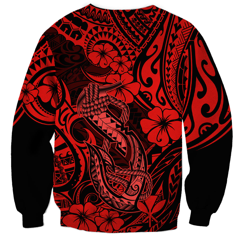 Hawaii Fish Hook Sweatshirt Hibiscus Hawaii Tribal Tattoo Red Version - Wonder Print Shop
